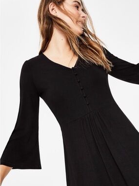 Boden Scarlett Jersey Tunic Dress Black V-Neck Fluted Sleeve 4